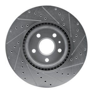 Cadillac CTS Brake Rotor (1) - Front Left - R1 Concepts - Drilled & Slotted - Silver - `08-`17